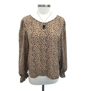 Womens S‎ Brown Black Animal Print Blouse Long Sleeve Lightweight Casual